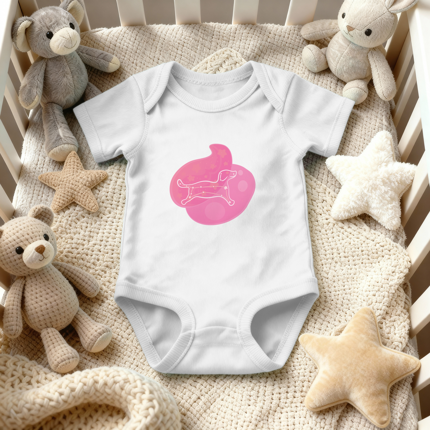 Rius the Loyal Puppy Astral Dusk Traces on Infant Baby Rib Bodysuit